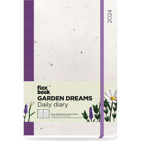 Ημερολόγιο ημερήσιο The Writing Fields Garden Dreams 3100 14x21cm 2024 με λάστιχο flexbook μωβ